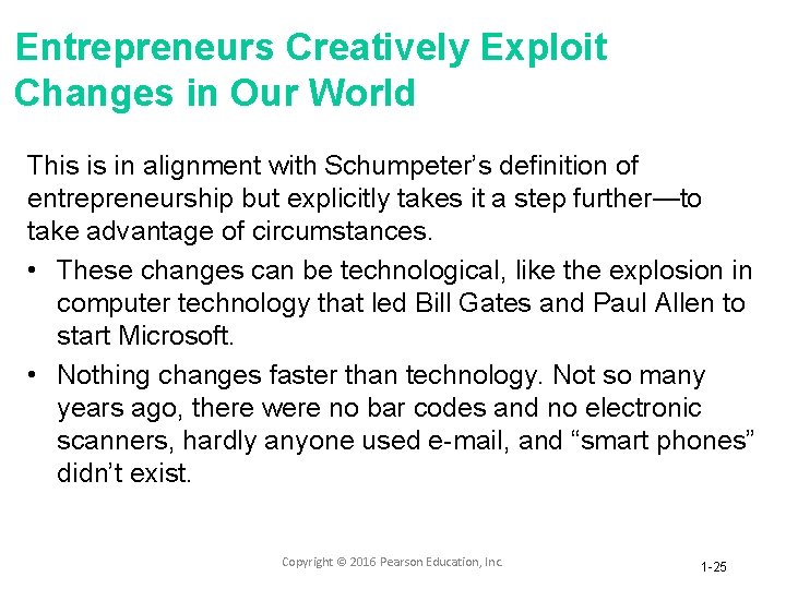 Entrepreneurs Creatively Exploit Changes in Our World This is in alignment with Schumpeter’s definition