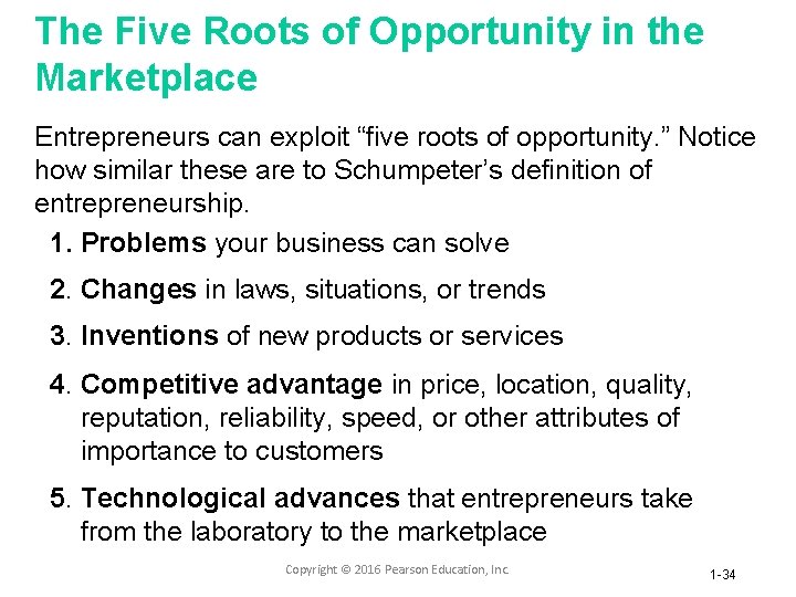 The Five Roots of Opportunity in the Marketplace Entrepreneurs can exploit “five roots of