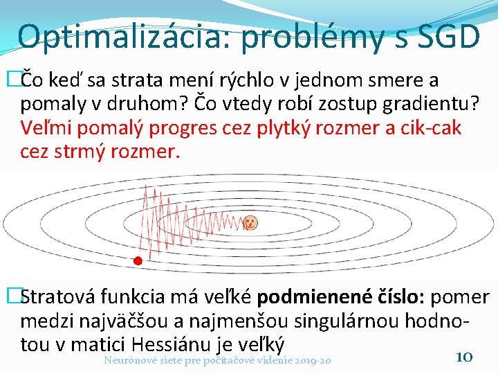 Optimalizácia: problémy s SGD �Čo keď sa strata mení rýchlo v jednom smere a