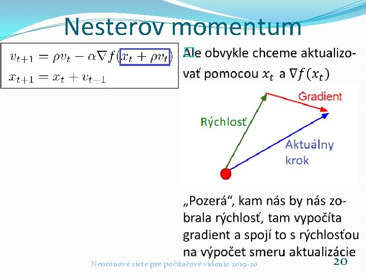 Nesterov momentum � Neurónové siete pre počítačové videnie 2019 -20 20 