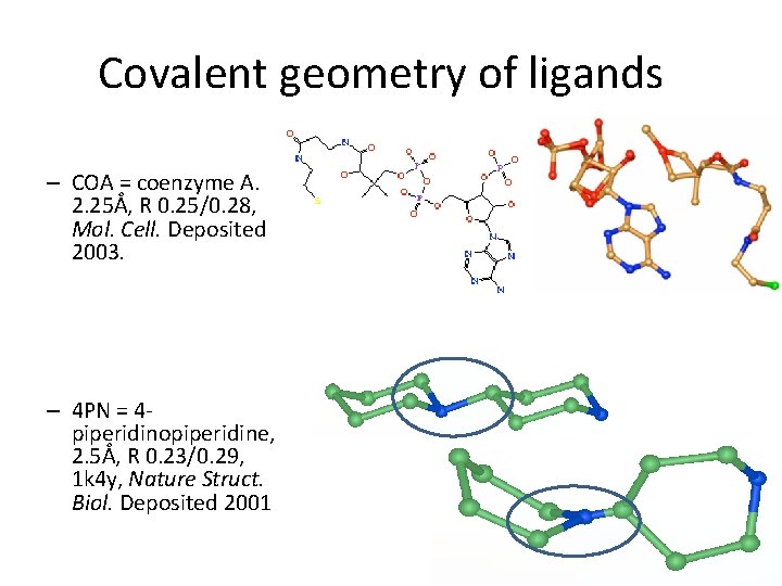 Covalent geometry of ligands – COA = coenzyme A. 2. 25Å, R 0. 25/0. Covalent geometry of ligands – COA = coenzyme A. 2. 25Å, R 0. 25/0.
