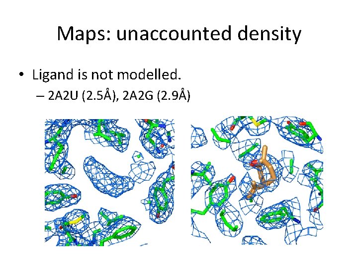 Maps: unaccounted density • Ligand is not modelled. – 2 A 2 U (2. Maps: unaccounted density • Ligand is not modelled. – 2 A 2 U (2.