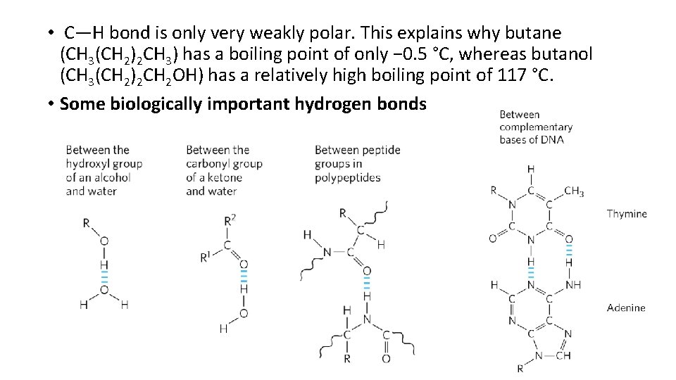  • C—H bond is only very weakly polar. This explains why butane (CH