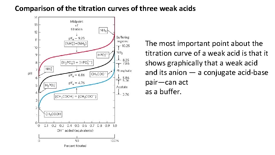 Comparison of the titration curves of three weak acids The most important point about