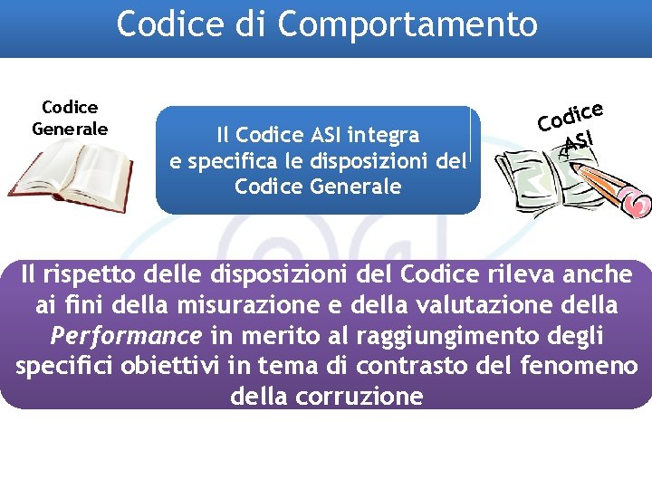 Codice di Comportamento Codice Generale Il Codice ASI integra e specifica le disposizioni del