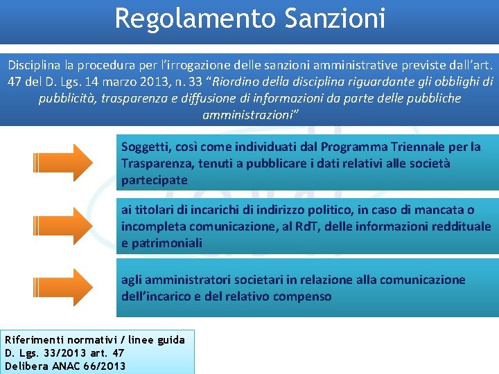 Regolamento Sanzioni Disciplina la procedura per l’irrogazione delle sanzioni amministrative previste dall’art. 47 del