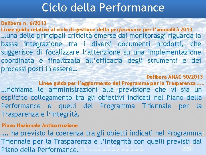 Ciclo della Performance Delibera n. 6/2013 Linee guida relative al ciclo di gestione della