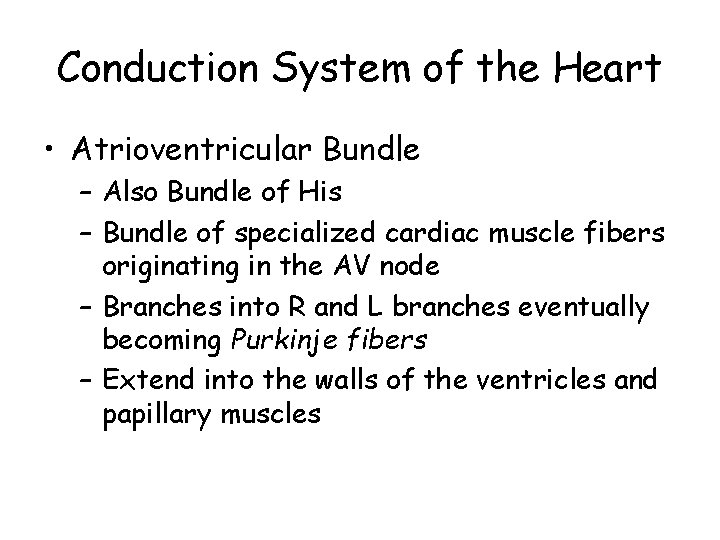 Conduction System of the Heart • Atrioventricular Bundle – Also Bundle of His –