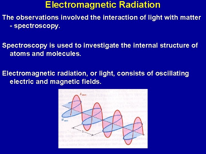 Electromagnetic Radiation The observations involved the interaction of light with matter - spectroscopy. Spectroscopy