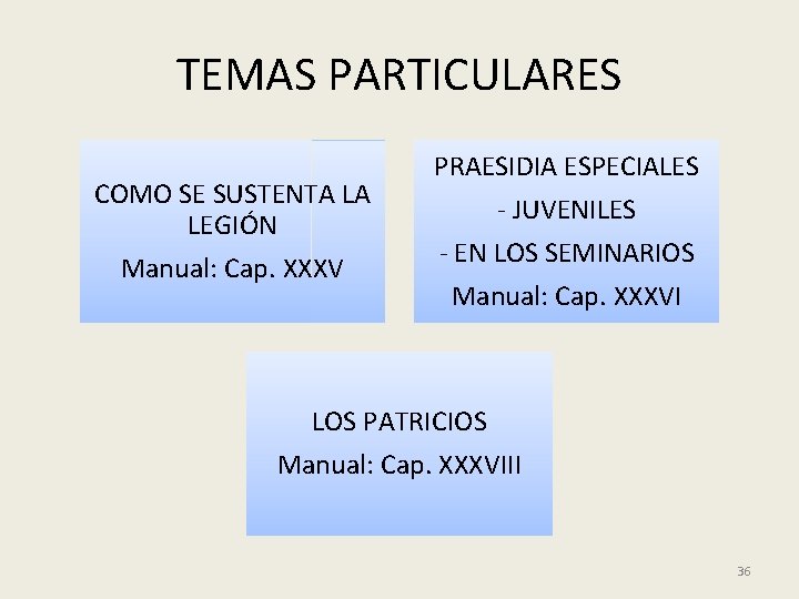 TEMAS PARTICULARES COMO SE SUSTENTA LA LEGIÓN Manual: Cap. XXXV PRAESIDIA ESPECIALES - JUVENILES