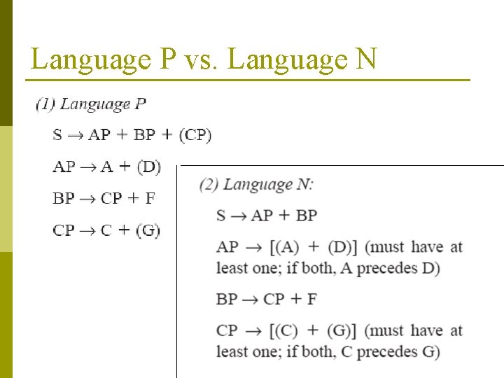 Language P vs. Language N 