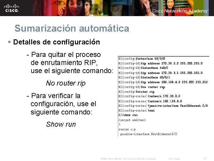 Sumarización automática § Detalles de configuración - Para quitar el proceso de enrutamiento RIP,