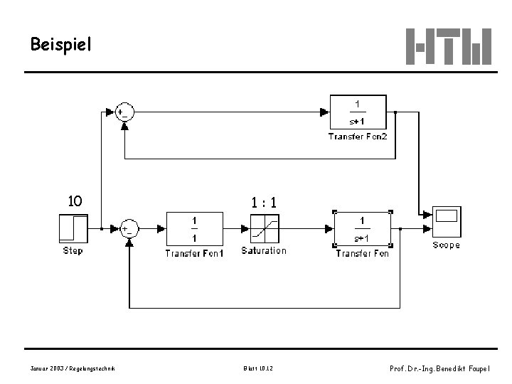 Beispiel 10 Januar 2003 / Regelungstechnik 1: 1 Blatt 10. 12 Prof. Dr. -Ing.