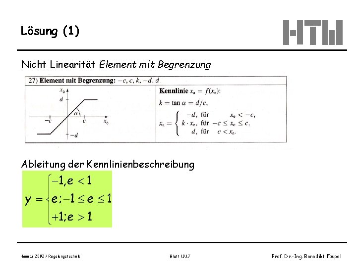 Lösung (1) Nicht Linearität Element mit Begrenzung Bild Nr. 27 eingerahmter Kasten, Wendt, S.