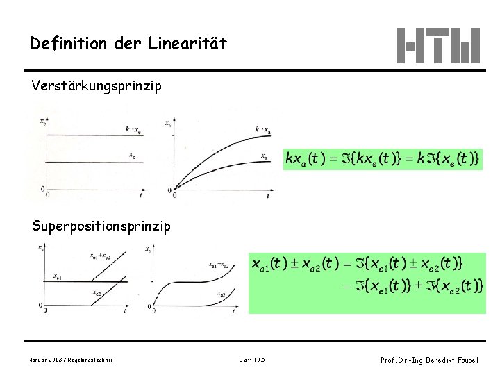 Definition der Linearität Verstärkungsprinzip Superpositionsprinzip Januar 2003 / Regelungstechnik Blatt 10. 5 Prof. Dr.