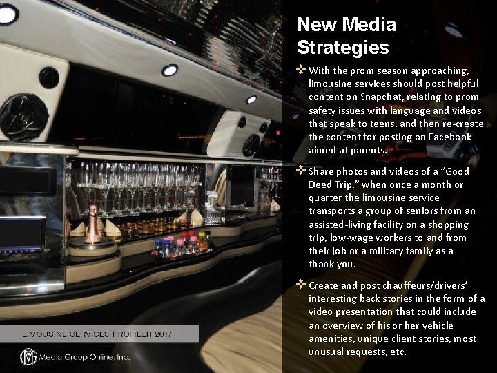 New Media Strategies v With the prom season approaching, limousine services should post helpful