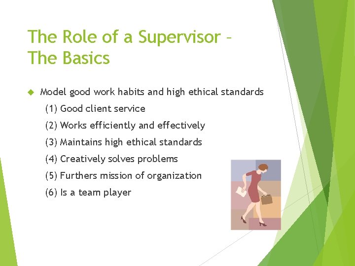 The Role of a Supervisor – The Basics Model good work habits and high