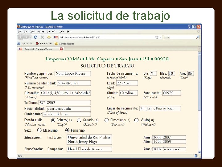 La solicitud de trabajo 