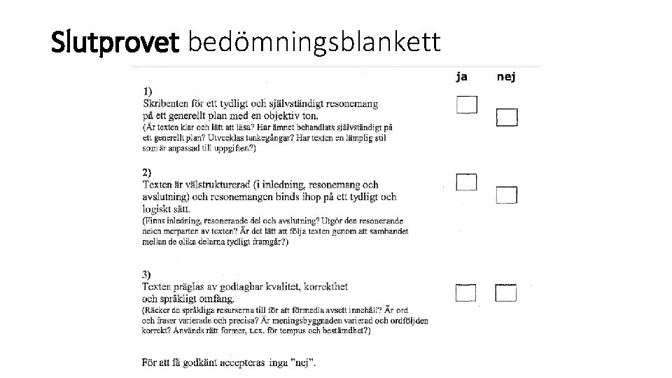 Slutprovet bedömningsblankett 