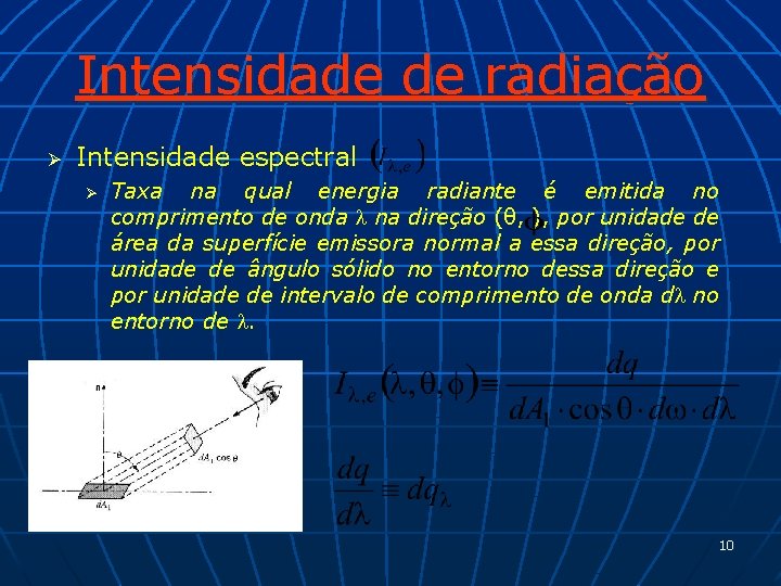 Intensidade de radiação Ø Intensidade espectral Ø Taxa na qual energia radiante é emitida