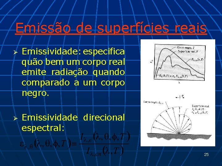 Emissão de superfícies reais Ø Ø Emissividade: especifica quão bem um corpo real emite