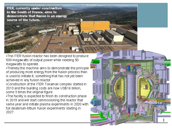  • The ITER fusion reactor has been designed to produce 500 megawatts of