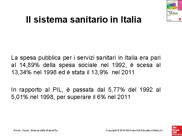 Il sistema sanitario in Italia La spesa pubblica per i servizi sanitari in Italia