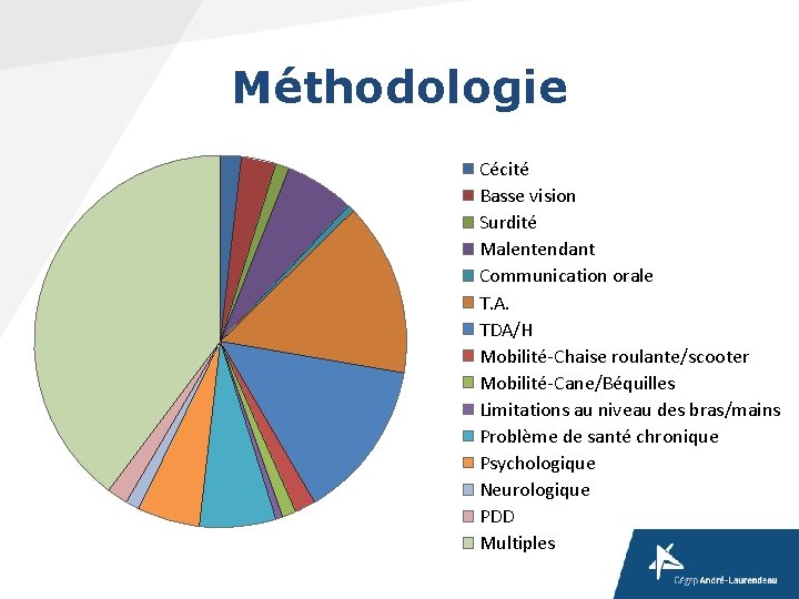 Méthodologie Cécité Basse vision Surdité Malentendant Communication orale T. A. TDA/H Mobilité-Chaise roulante/scooter Mobilité-Cane/Béquilles Méthodologie Cécité Basse vision Surdité Malentendant Communication orale T. A. TDA/H Mobilité-Chaise roulante/scooter Mobilité-Cane/Béquilles