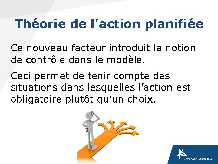 Théorie de l’action planifiée Ce nouveau facteur introduit la notion de contrôle dans le Théorie de l’action planifiée Ce nouveau facteur introduit la notion de contrôle dans le