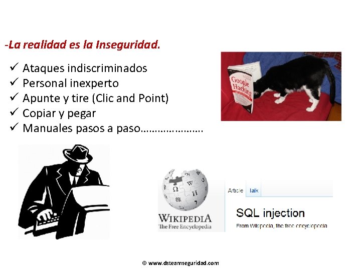 -La realidad es la Inseguridad. ü Ataques indiscriminados ü Personal inexperto ü Apunte y