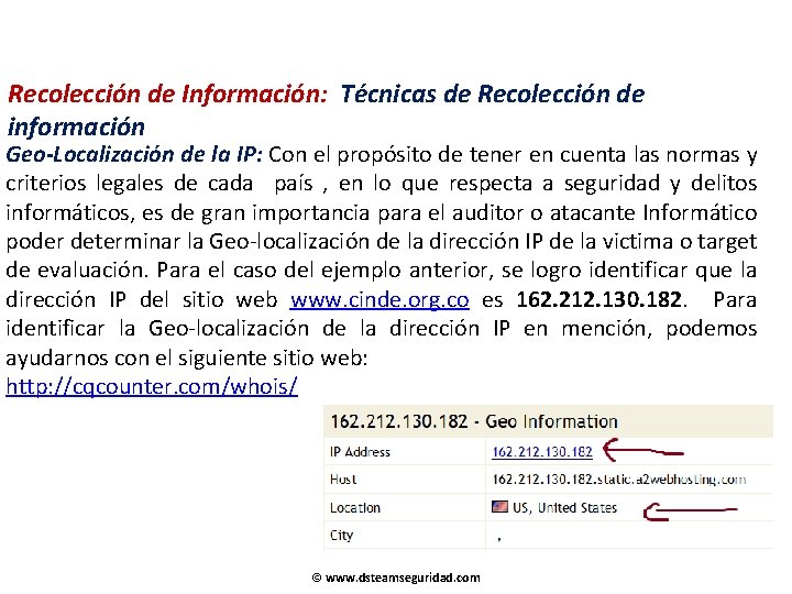 Recolección de Información: Técnicas de Recolección de información Geo-Localización de la IP: Con el