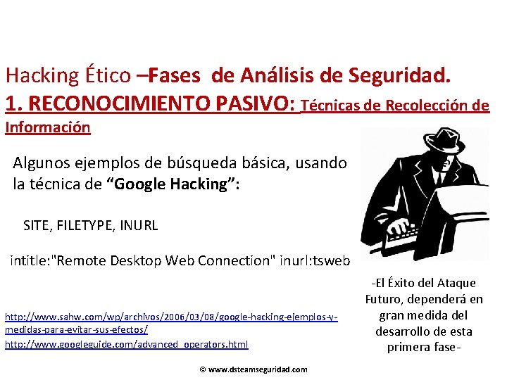 Hacking Ético –Fases de Análisis de Seguridad. 1. RECONOCIMIENTO PASIVO: Técnicas de Recolección de