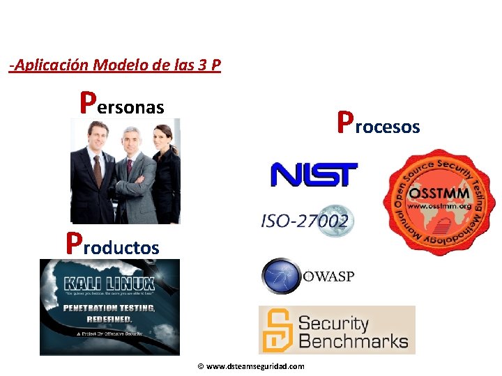 -Aplicación Modelo de las 3 P Personas Procesos Productos © www. dsteamseguridad. com 