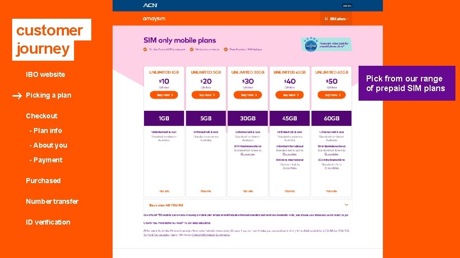 customer journey IBO website Picking a plan Checkout - Plan info - About you