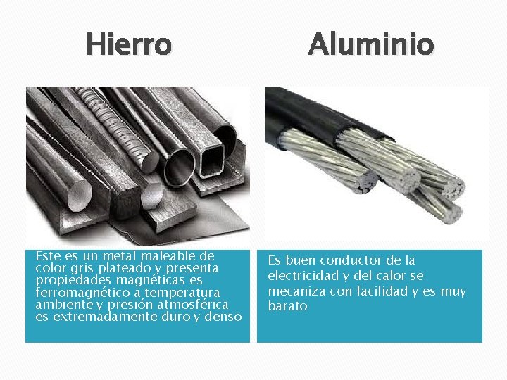 Hierro Este es un metal maleable de color gris plateado y presenta propiedades magnéticas