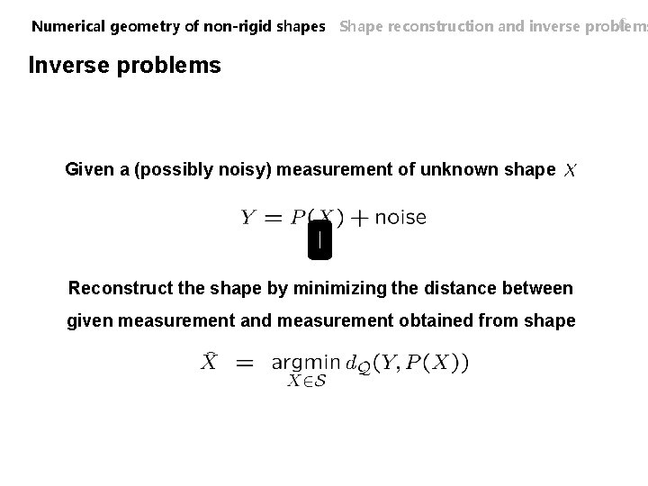 6 Numerical geometry of non-rigid shapes Shape reconstruction and inverse problems Inverse problems Given