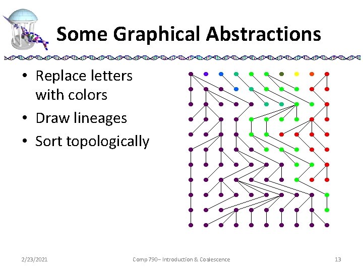 Some Graphical Abstractions • Replace letters with colors • Draw lineages • Sort topologically