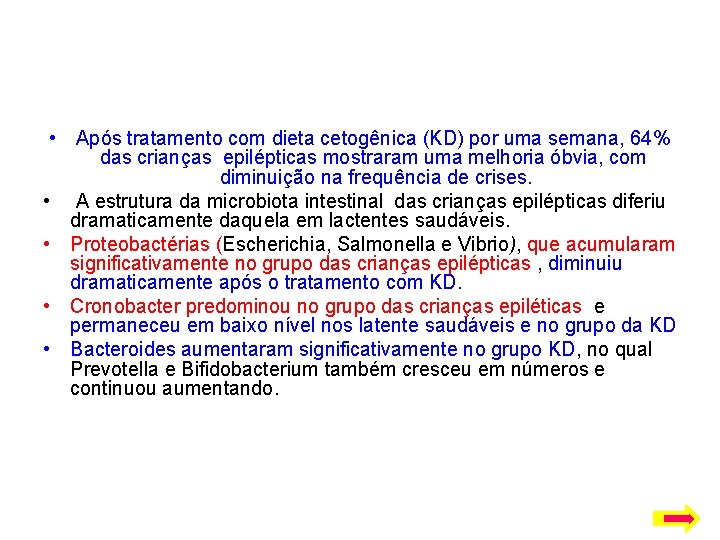  • Após tratamento com dieta cetogênica (KD) por uma semana, 64% das crianças