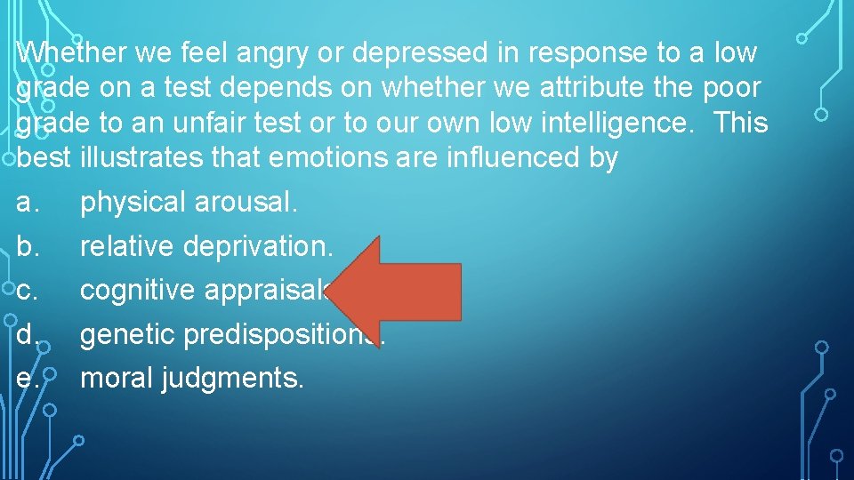 Whether we feel angry or depressed in response to a low grade on a