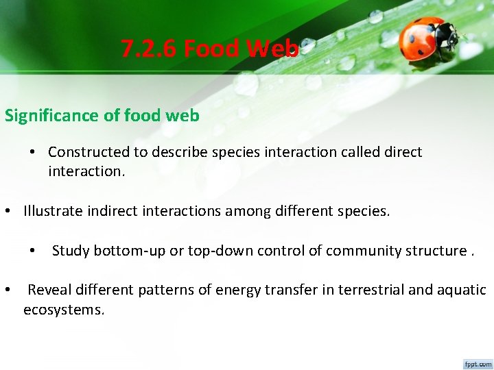 7. 2. 6 Food Web Significance of food web • Constructed to describe species 7. 2. 6 Food Web Significance of food web • Constructed to describe species