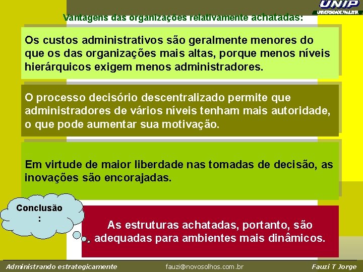 Vantagens das organizações relativamente achatadas: Os custos administrativos são geralmente menores do que os Vantagens das organizações relativamente achatadas: Os custos administrativos são geralmente menores do que os