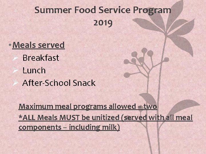 Summer Food Service Program 2019 • Meals served Ø Breakfast Ø Lunch Ø After-School Summer Food Service Program 2019 • Meals served Ø Breakfast Ø Lunch Ø After-School