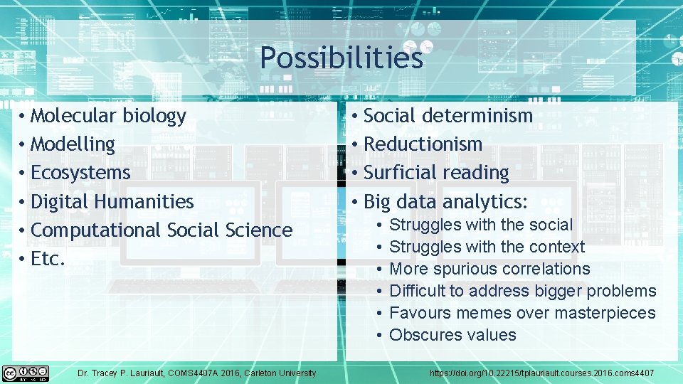 Possibilities • Molecular biology • Modelling • Ecosystems • Digital Humanities • Computational Social