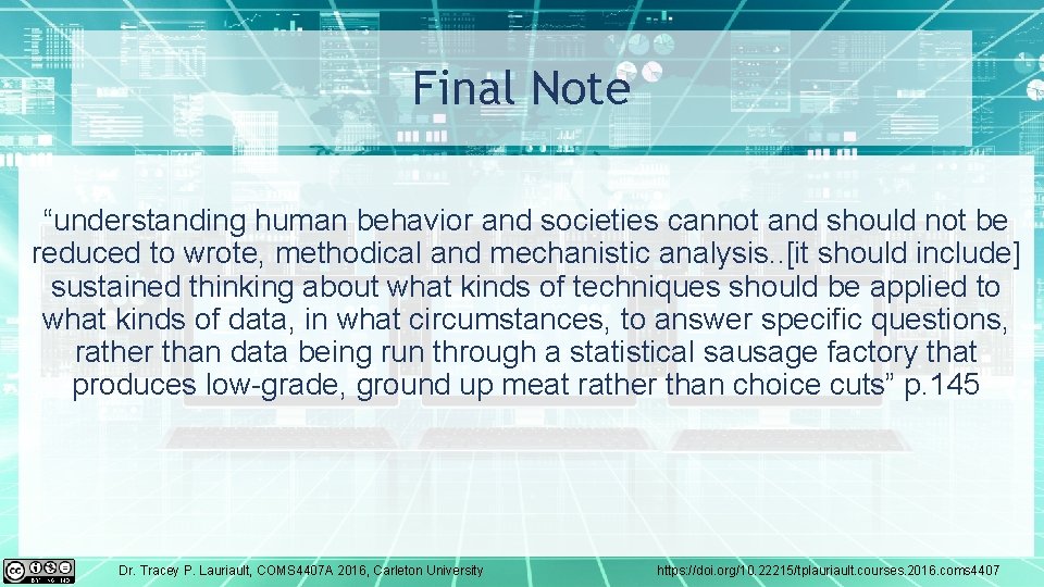 Final Note “understanding human behavior and societies cannot and should not be reduced to