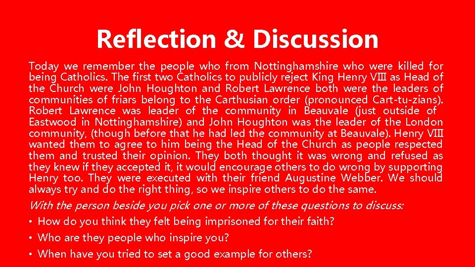 Reflection & Discussion Today we remember the people who from Nottinghamshire who were killed