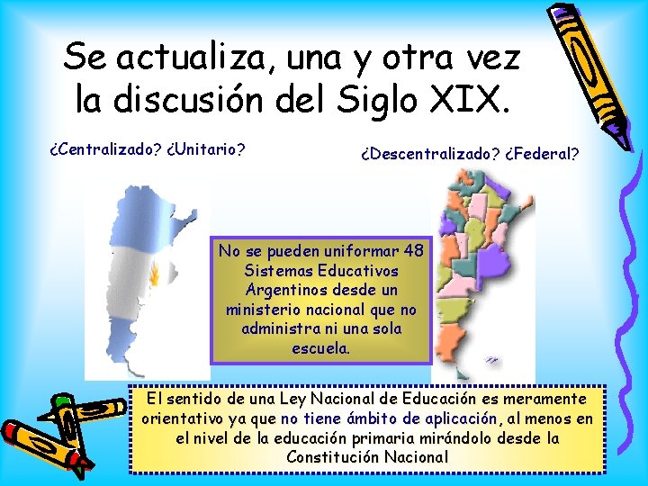 Se actualiza, una y otra vez la discusión del Siglo XIX. ¿Centralizado? ¿Unitario? ¿Descentralizado?