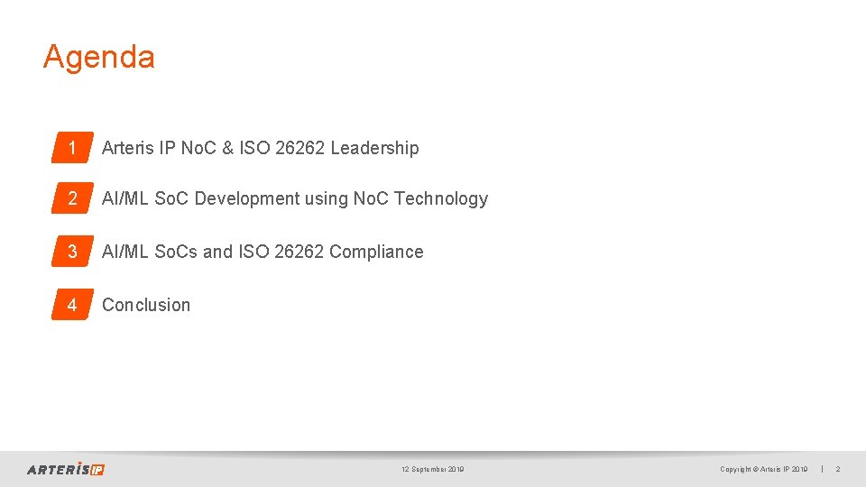 Agenda 1 Arteris IP No. C & ISO 26262 Leadership 2 AI/ML So. C