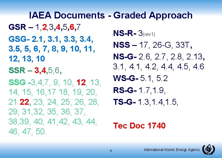IAEA Documents - Graded Approach GSR – 1, 2, 3, 4, 5, 6, 7