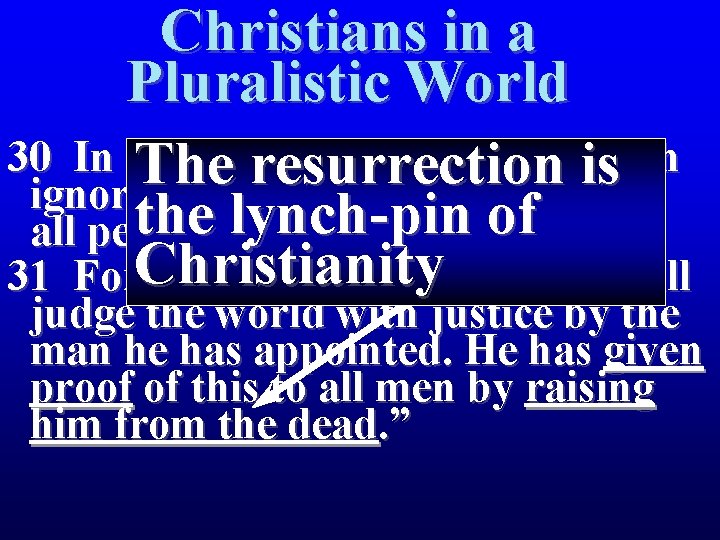 Christians in a Pluralistic World 30 In the past God overlookedis such The resurrection