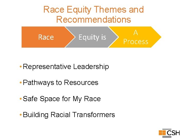 Race Equity Themes and Recommendations Race Equity is • Representative Leadership • Pathways to